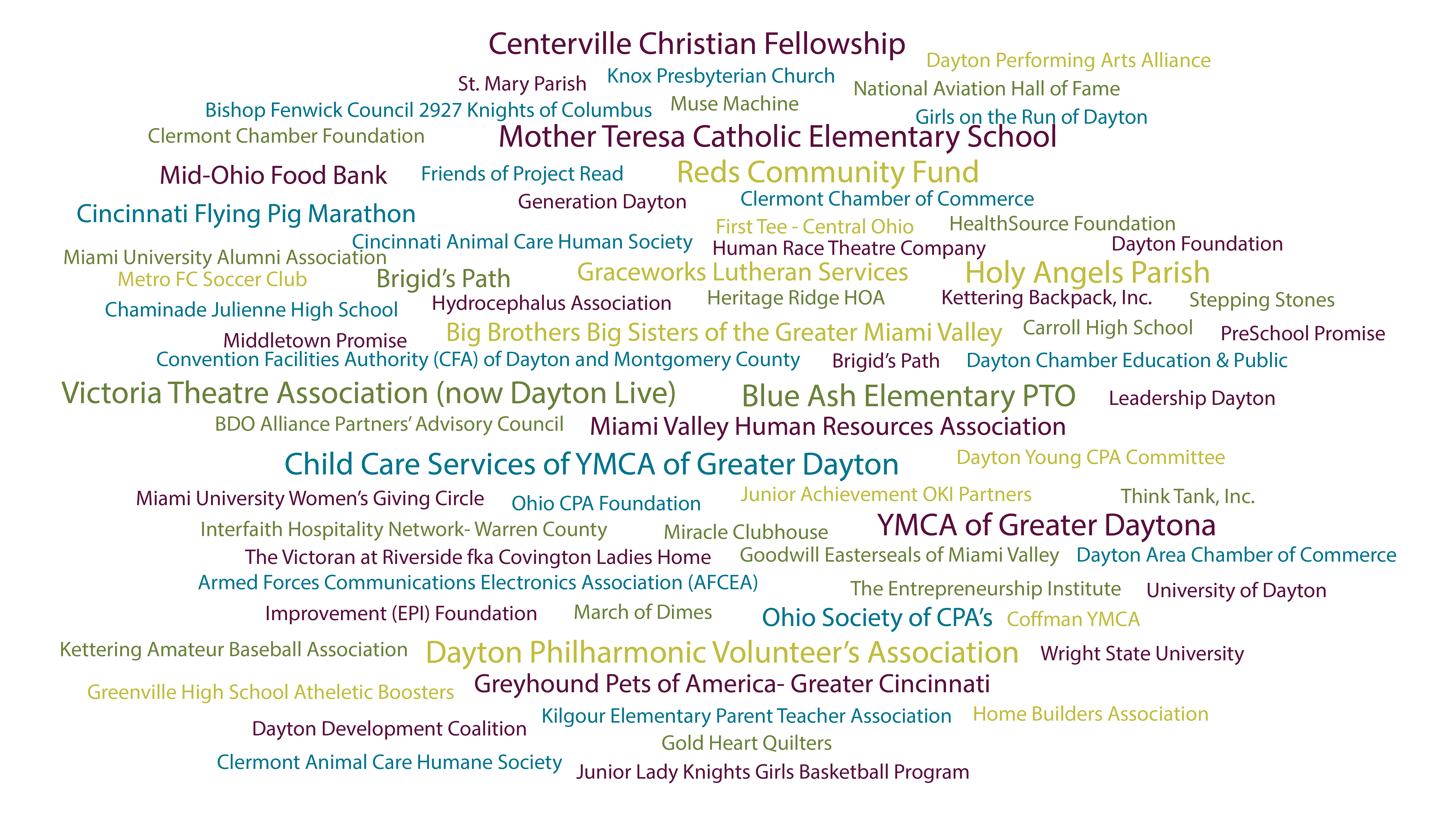 Cloud of text with names of organizations that brixey and Meyer work with